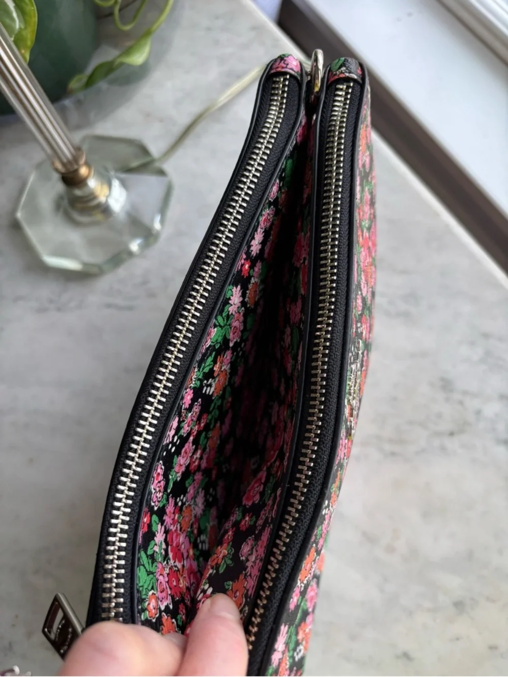 Coach Black Floral Crossbody with Pink, Red, Orange Flowers - Picture 3 of 7